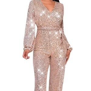 Elegant Sequin Jumpsuit in Sparkling Silver